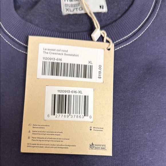 FRANK AND OAK THE UTILITY FLEECE SWEATSHIRT MIDNIGHT MAUVE - XL - Picture 4 of 4